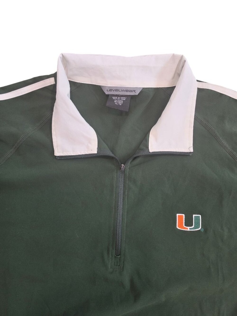 Miami Hurricanes Levelwear Green & White 1/4 Zip Short Sleeve Pullover Shirt XL - Picture 4 of 5